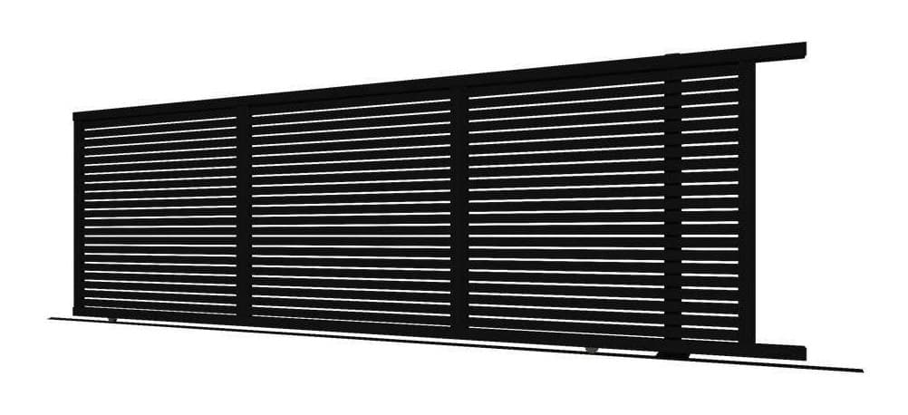 Black aluminium horizontal slat sliding driveway gate