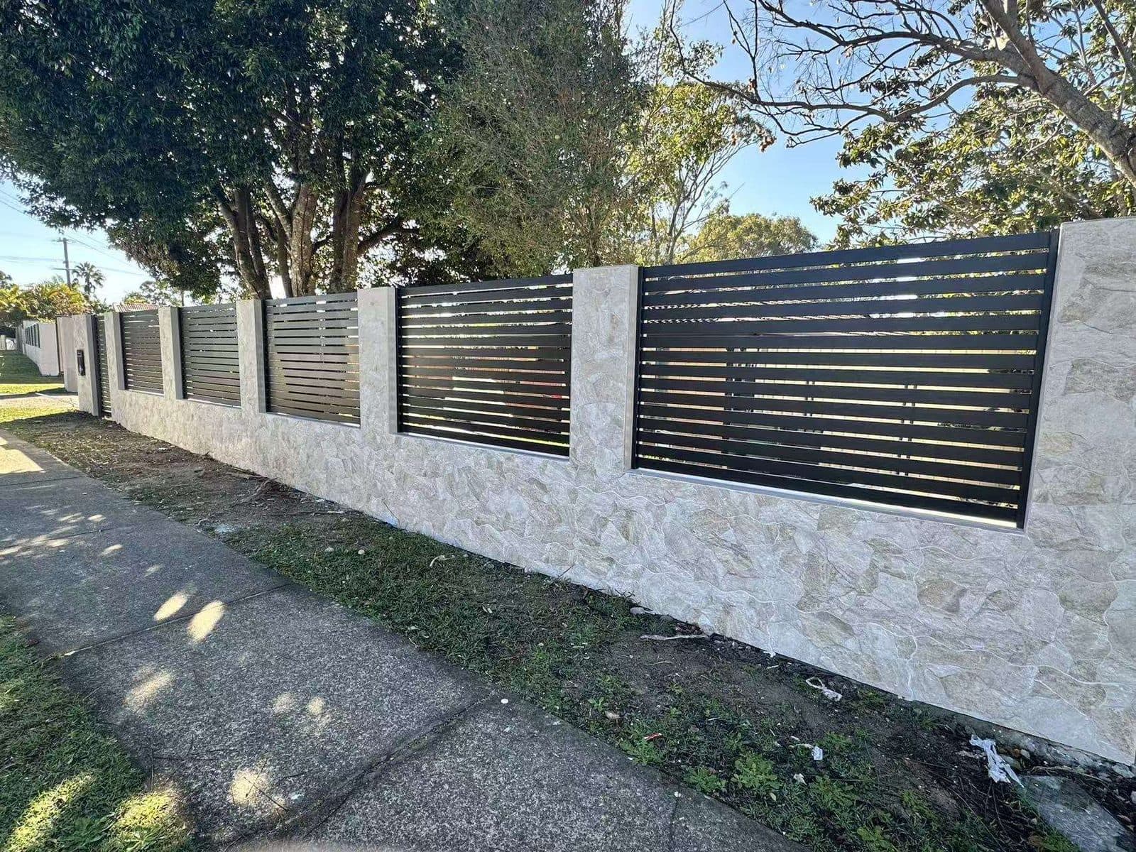 Modern black aluminium horizontal slat fence