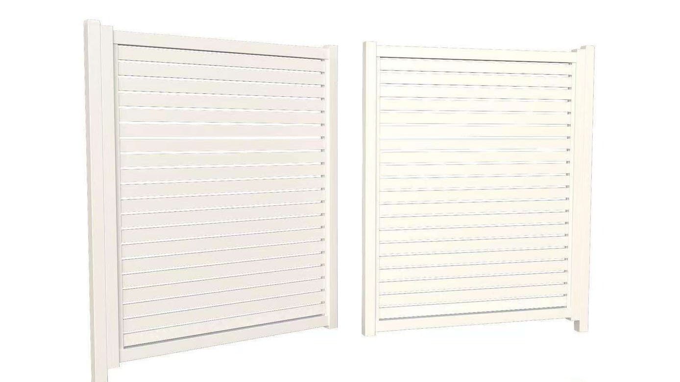 FY’s horizontal slat double swing gate, drawn in white